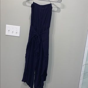 navy strapless cropped romper